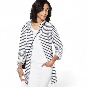 J.Jill Navy Blue & White Classic Casual Nautical Striped Hooded Jacket XL